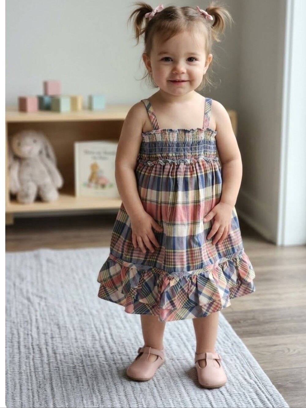 Ralph Lauren Plaid Smocked Baby Dress - Pink, Blue & Yellow 12 Months